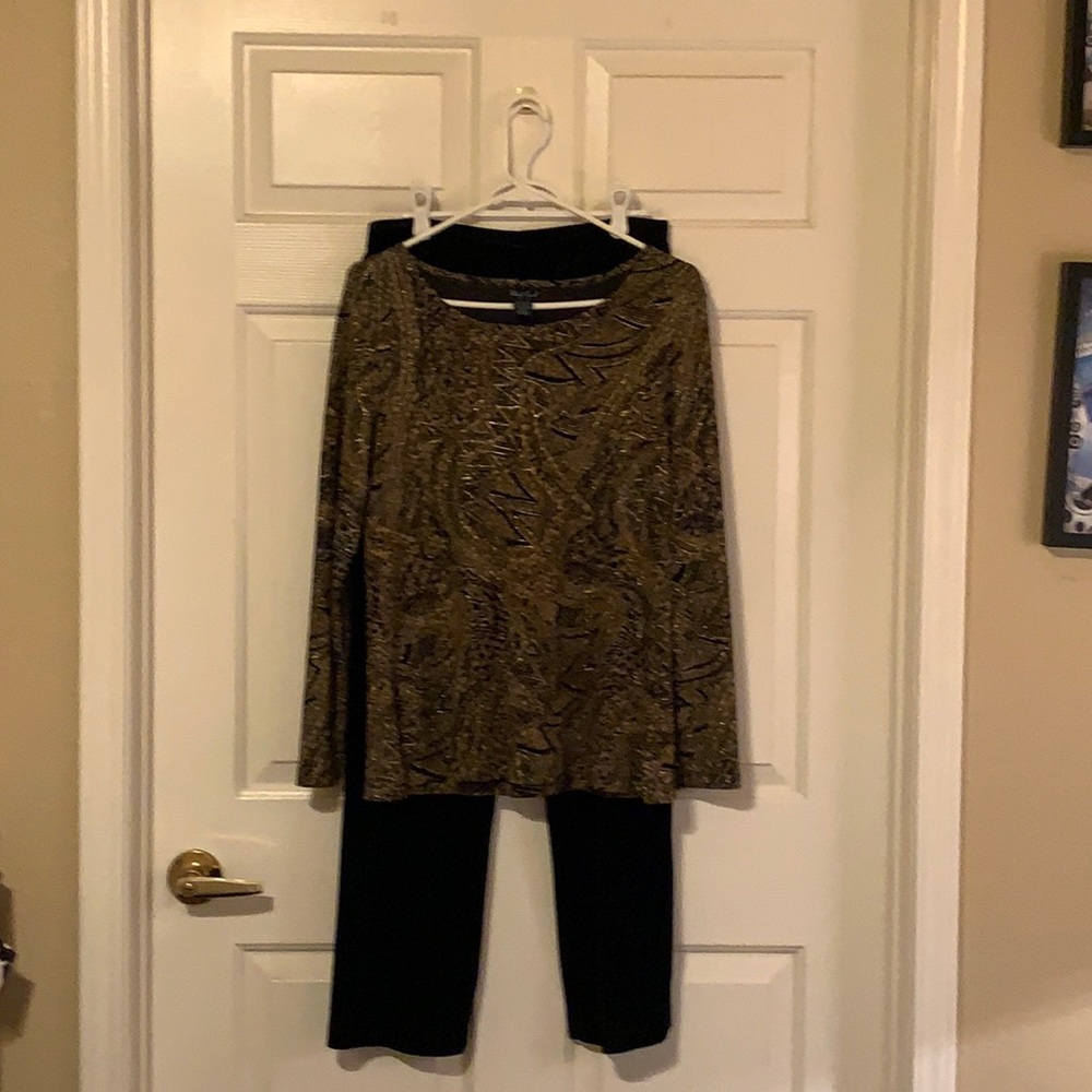 Gold shirt and black velvet pants set